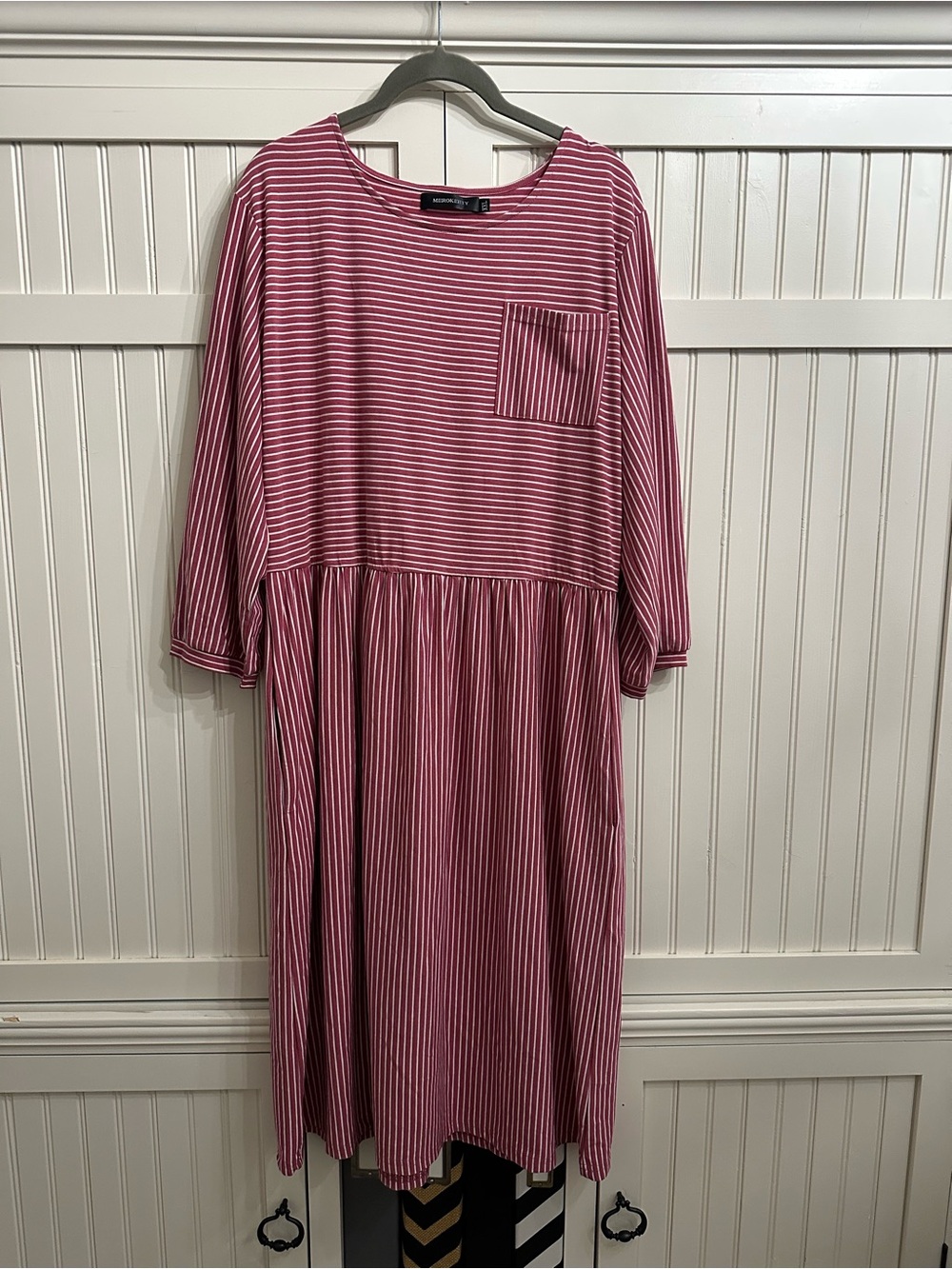 Merokeety Women’s Pink Striped Midi Dress with Chest Pocket